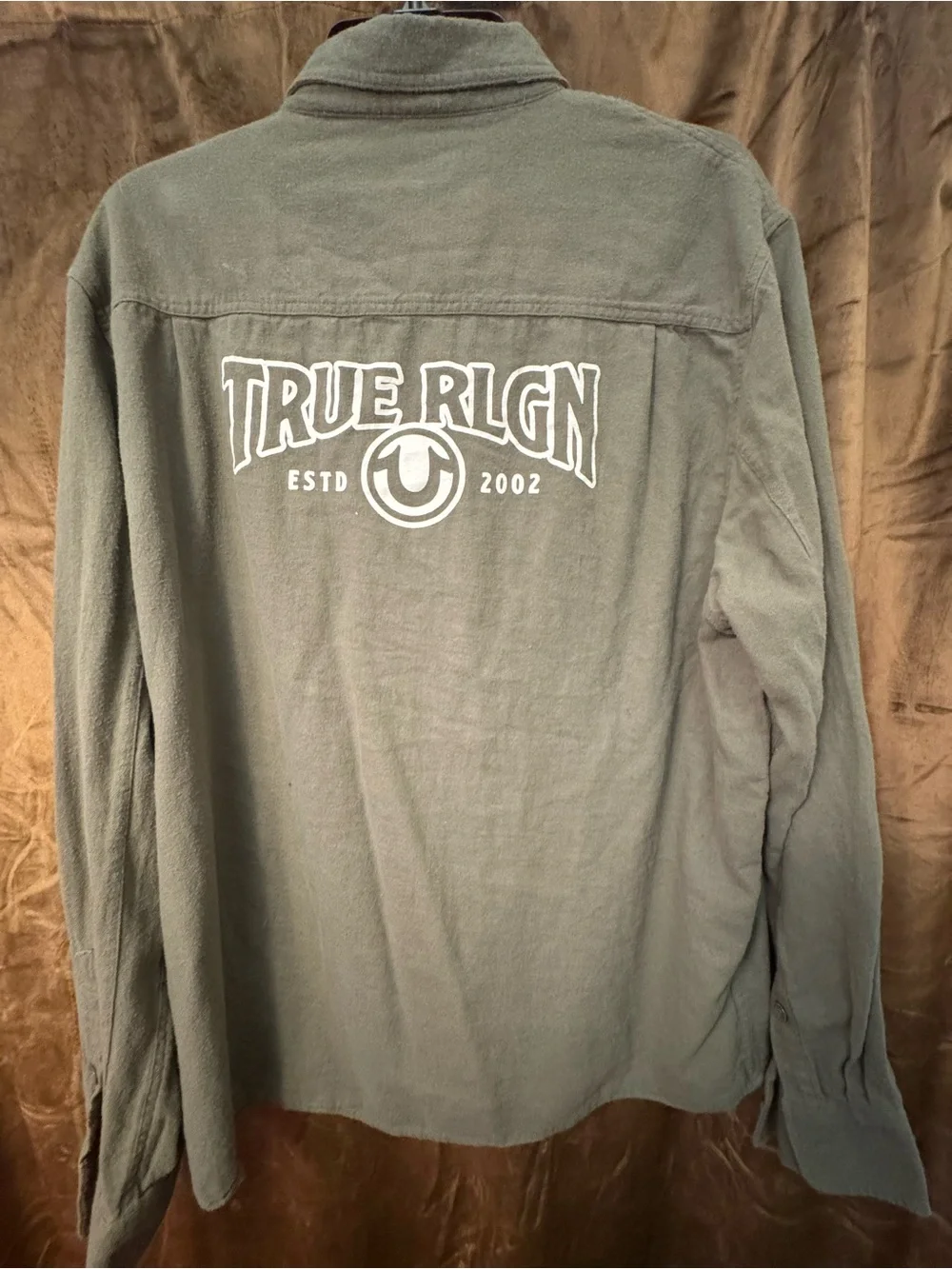 True Religion Men's Olive Green Logo Button up Shirt